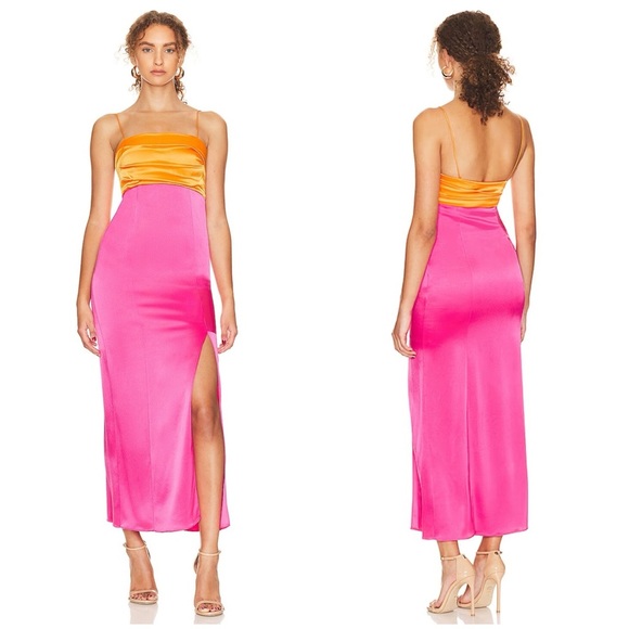 Flaw ALICE + OLIVIA Lilita Slit Midi Dress in Tangerine & Candy Size 2 - Picture 1 of 15
